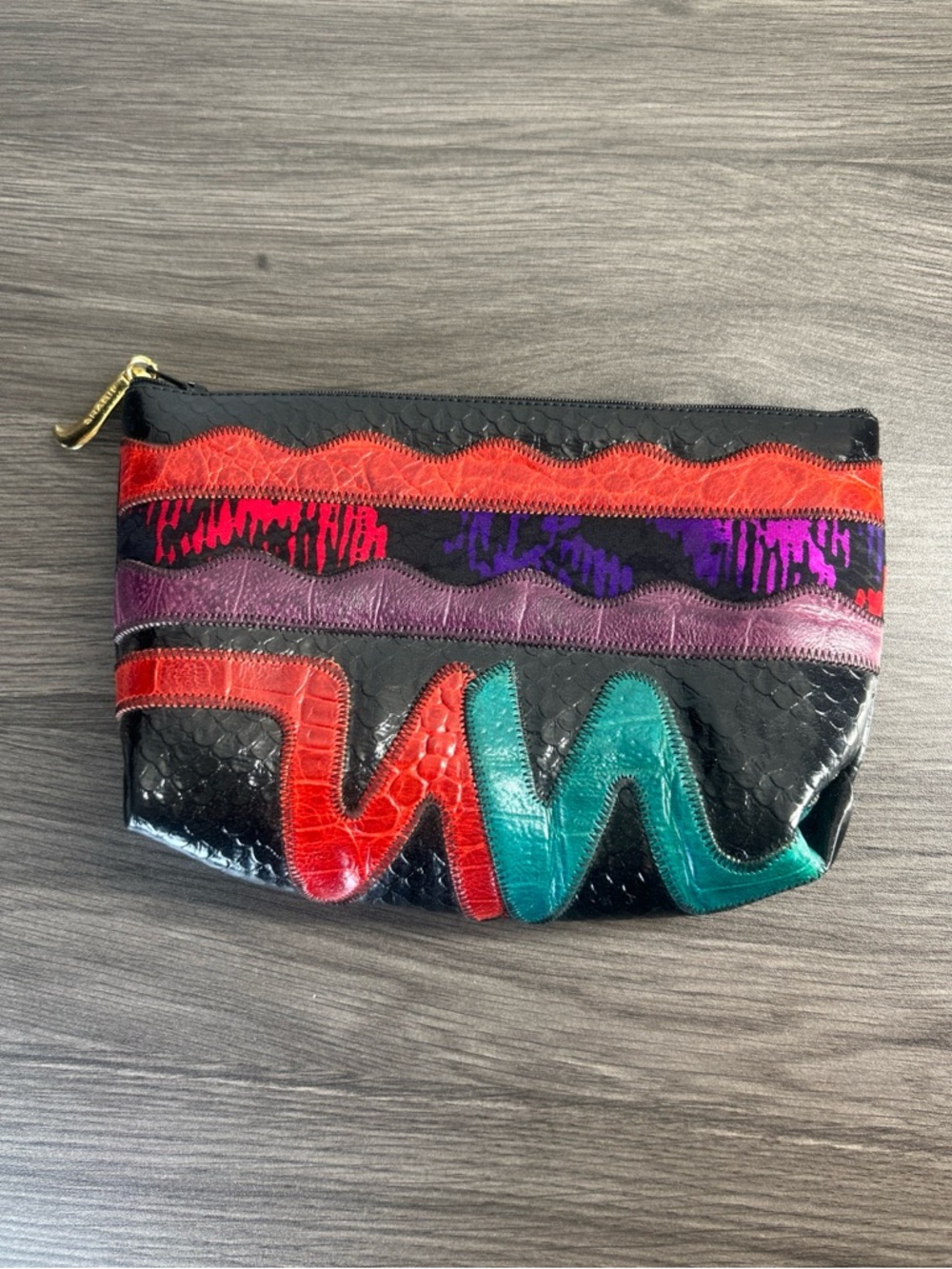 Vintage Sharif Snakeskin Patchwork Clutch 80s Leather Colorblock Bag Exotic Boho